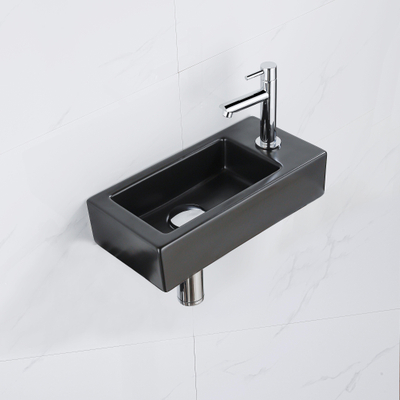 QeramiQ Fuente pack lave-mains – 37,5 x 18,5 x 9 cm – céramique noir mat – perçage à droite – robinet chromé