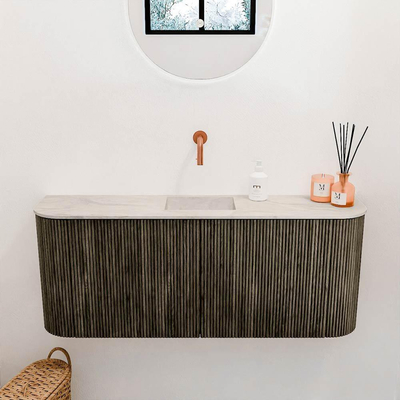 Mondiaz JOYA-DLUX 103.2cm toiletmeubel - ronding links en rechts kleur Shadow - Wastafel FAYE positie Midden Zonder kraangat kleur Ostra.