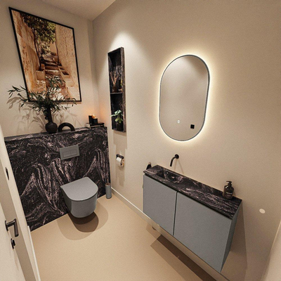 MONDIAZ TURE-DLUX Meuble de toilettes 80 cm Smoke. Lavabo EDEN Lava position gauche. Sans trou de robinet.
