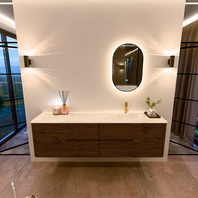 Mondiaz CIRO-DLUX Badkamermeubelset - 180x45x50cm - Solid surface wastafel Opalo - 1 wasbak Rechts - 1 kraangat - 4 lades - Dusk