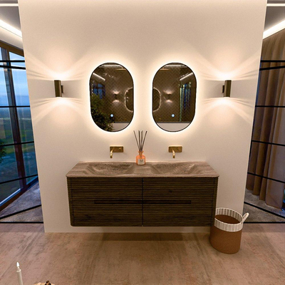 Mondiaz CIRO-DLUX Meuble de salle de bains - 140x45x50cm - lavabo solid surface Oza - 2 vasques double - sans trous de robinet - 4 tiroirs - Shadow