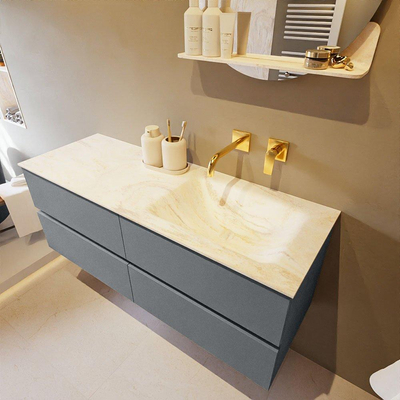 Mondiaz VICA-DLUX ensemble de meuble de salle de bain - 130cm - meuble sous-vasque plata - 4 tiroirs - lavabo encastré cloud droite - sans trous de robinet - miroir modèle spot - version XL 60cm de haut - ostra