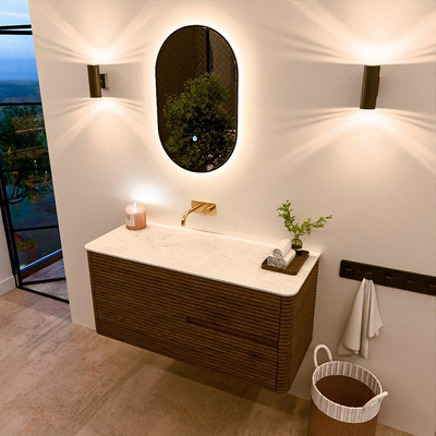 Mondiaz CIRO-DLUX Meuble de salle de bains - 110x45x50cm - Vasque en solid surface Opalo - 1 bassin à gauche - sans trous de robinetterie - 2 tiroirs - Dusk