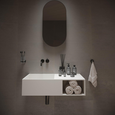 Ideavit Solidplan Wastafel 80x41x20cm rechthoek 0 kraangaten 1 wasbak Solid surface wit
