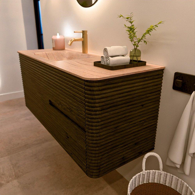 Mondiaz CIRO-DLUX Badkamermeubelset - 120x45x50cm - Solid surface wastafel Saba - 1 wasbak Links - 1 kraangat - 2 lades - Shadow