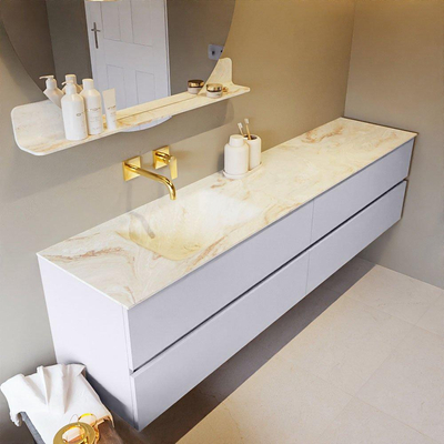 Mondiaz VICA-DLUX ensemble de meuble de salle de bain - 200cm - meuble sous-vasque cale - 4 tiroirs - lavabo encastré cloud gauche - sans trous de robinet - version haute de 60cm - frape