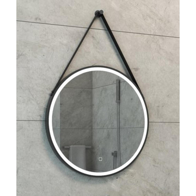 Wiesbaden Cinto spiegel rond met band, LED, dimbaar en spiegelverwarming 60 cm mat zwart