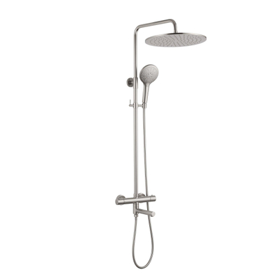 Fortifura Calvi Regendoucheset - thermostatisch - 30cm hoofddouche - gladde slang - ronde handdouche - draaibare baduitloop - Geborsteld RVS PVD