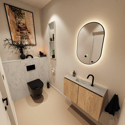 MONDIAZ TURE-DLUX Toiletmeubel - 80cm - Washed Oak - EDEN - wastafel Opalo - positie midden - 1 kraangat