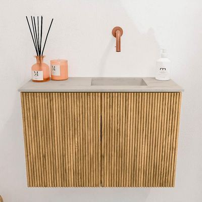 Mondiaz JOYA-DLUX 60cm toiletmeubel - kleur Oak - Wastafel FAYE positie Rechts Zonder kraangat kleur Opalo.