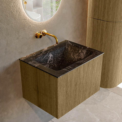 Mondiaz KURVE-DLUX Badkamermeubelset - 60x46x40cm - 1 lade - wastafel solid surface - midden - zonder kraangat - Dusk