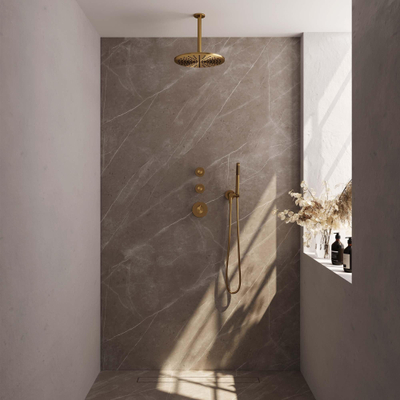 BRAUER Gold Edition inbouw regendoucheset – Ø30 cm hoofddouche – 20 cm plafondbuis – staafhanddouche – vaste douchehouder