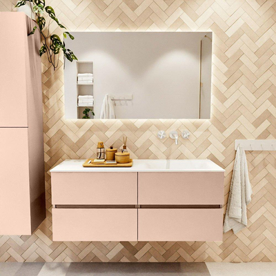 MONDIAZ VICA Ensemble meuble de salle de bains - 120cm - meuble bas rosee - 4 tiroirs - lavabo cloud à droite - sans trous de robinet - version haute 60cm - talc