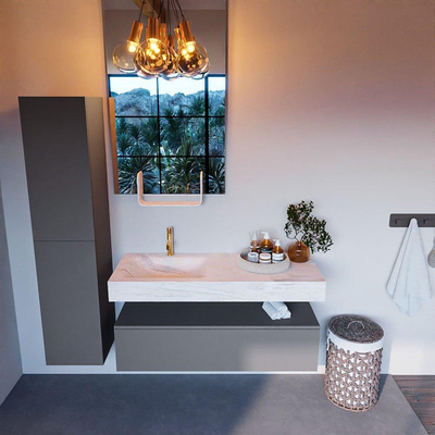 Mondiaz ALAN-DLUX Ensemble de meuble - 120cm - meuble Plata mat - 1 tiroir - Lavabo Cloud Ostra suspendu - vasque Gauche - 1 trou de robinet