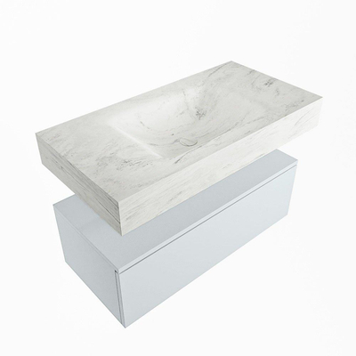 Mondiaz ALAN-DLUX Ensemble de meuble - 90cm - meuble Clay mat - 1 tiroir - Lavabo Cloud Opalo suspendu - vasque Centre - 0 trous de robinet