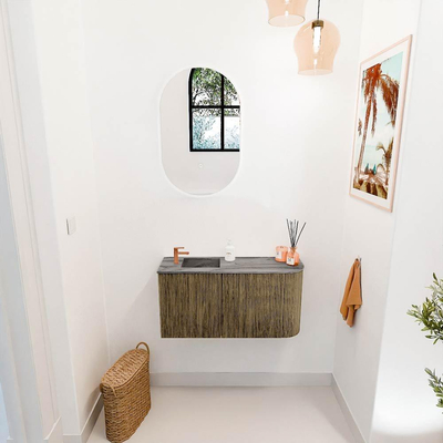 Mondiaz JOYA-DLUX 81.6cm toiletmeubel - ronding rechts kleur Dusk - Wastafel FAYE positie Links 1 kraangat kleur Sombra.