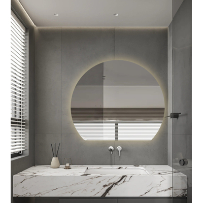 Saniclass Aura miroir – demi-rond – 100 x 85,3 cm – LED indirecte tout autour – chauffage de miroir, à intensité variable