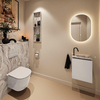 MONDIAZ TURE-DLUX Meuble de toilettes 40 cm Linen. Lavabo EDEN Glace position droite. Avec 1 trou de robinet.