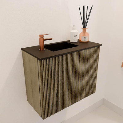 Mondiaz JOYA 50cm toiletmeubel - kleur Dusk - Wastafel FAYE positie Links 1 kraangat kleur Urban.