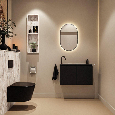 MONDIAZ TURE-DLUX Meuble toilette - 80cm - Urban - EDEN - vasque Glace - position gauche - 1 trou de robinet