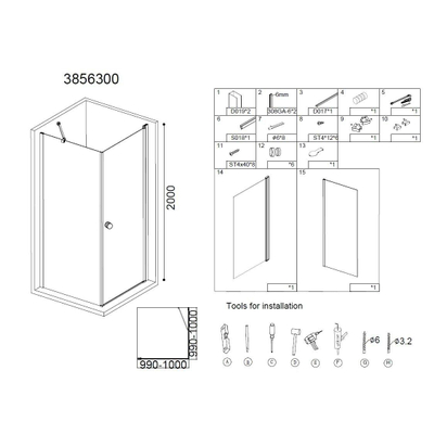 Best Design Erico Cabine de douche carrée avec 1 porte battante 100x100x200cm verre Nano 6mm