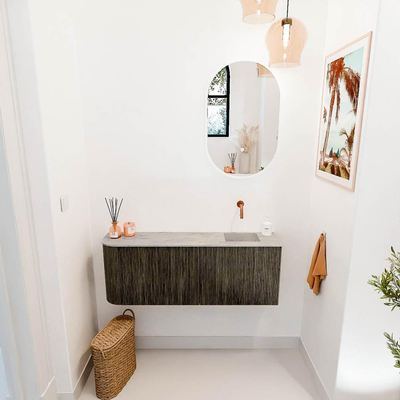 Mondiaz JOYA-DLUX 111.6cm toiletmeubel - ronding links kleur Shadow - Wastafel FAYE positie Rechts Zonder kraangat kleur Glace.