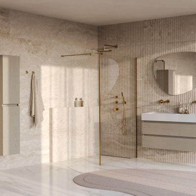 BRAUER Oblivion Inloopdouche - 120x200cm - 30cm zijwand - glascoating - helder glas - geborsteld goud PVD