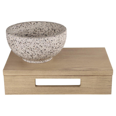Differnz fontein – 40x25x10 cm – terrazzo zwart-wit – zonder kraan – met licht eiken frame