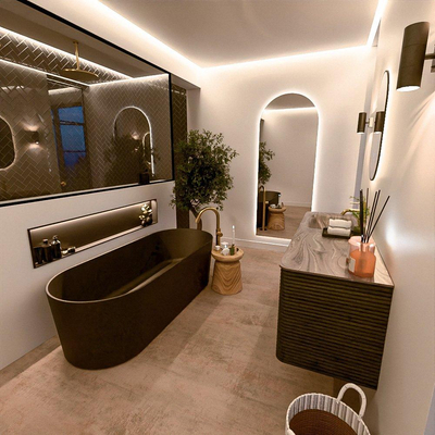 Mondiaz CIRO-DLUX Ensemble de meubles de salle de bains - 140x45x50cm - Vasque en solid surface Sombra - 1 lavabo à gauche - 1 trou de robinet - 4 tiroirs - Shadow