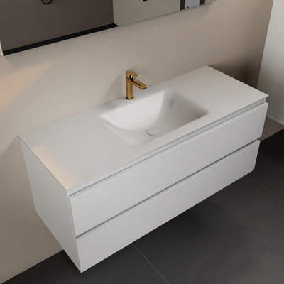 Mondiaz AIVY Ensemble de meuble - 120x45x50cm - 1 trou de robinet - 1 vasque talc Solid surface - Centre - 2 tiroirs - avec miroir - MDF Talc