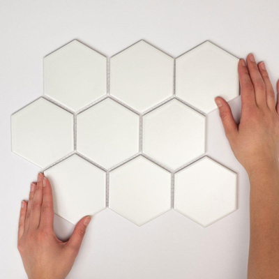 The Mosaic Factory Barcelona mozaïektegel - 25.6x29.6cm - wand en vloertegel - Zeshoek/Hexagon - Porselein White Mat