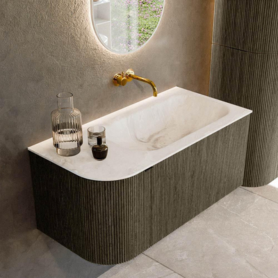 Mondiaz KURVE-DLUX Badkamermeubelset - 95x46x40cm - 1 lade - 1 deur - wastafel solid surface - rechts - zonder kraangat - Shadow