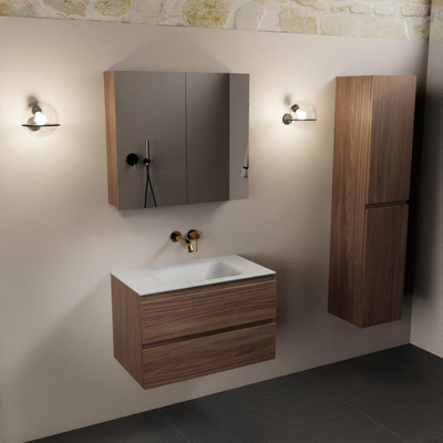 Mondiaz Aivy badmeubelset - 80x45x50cm - 0 kraangaten - 1 wasbak talc Solid surface - Midden - 2 lades - Met spiegelkast - Melamine Mocha
