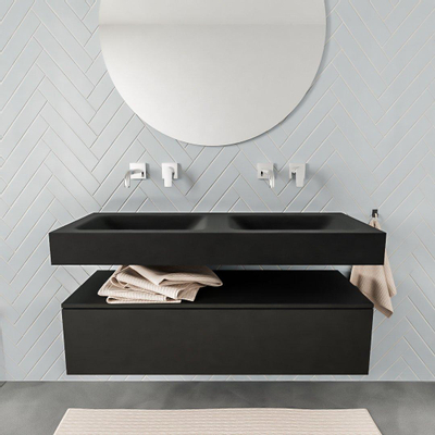 MONDIAZ ALAN 120cm - meuble bas - 1 tiroir - lavabo suspendu - 2 bassins - 0 trous de robinet - urban