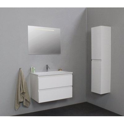 Basic Bella Meuble salle de bains avec lavabo acrylique Blanc 80x55x46cm 1 trou de robinet avec miroir et éclairage Blanc brillant