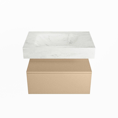 Mondiaz ALAN-DLUX Ensemble de meuble - 70cm - meuble Oro mat - 1 tiroir - Lavabo Cloud Opalo suspendu - vasque Centre - 1 trou de robinet