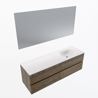 Mondiaz VICA ensemble de meuble de salle de bain - 150cm - meuble sous-vasque marron foncé gris - 4 tiroirs - lavabo lune droite - 1 trou de robinet - couleur talc - miroir LED - version XL 60cm de haut