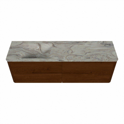 Mondiaz CIRO-DLUX Badkamermeubelset - 160x45x50cm - Solid surface wastafel Glace - 1 wasbak Links - zonder kraangaten - 4 lades - Ruby