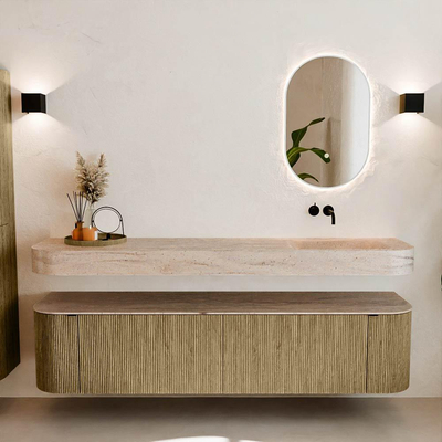 MONDIAZ THOR-DLUX Meuble de salle de bains - 190cm - arrondi gauche + droite - couleur Dusk - 2 tiroirs - 2 portes - Vasque suspendue CLOUD Droite sans trou de robinet - couleur Saba