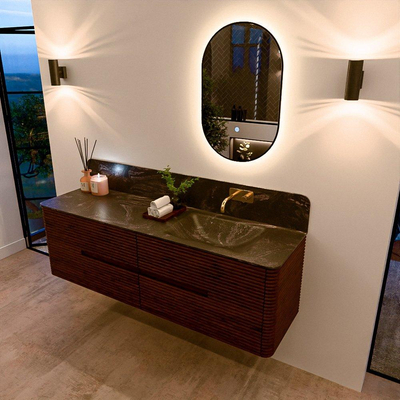 Mondiaz CIRO-DLUX Ensemble de meubles de salle de bains - 160x45x50cm - lavabo en solid surface Lava - 1 vasque à droite - sans trous de robinet - 4 tiroirs - Ruby
