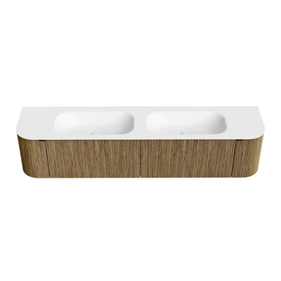 Mondiaz KURVE Badkamermeubelset - 200x46x40cm - 2 lade - 2 deuren - wastafel solid surface - dubbel - 2 kraangaten - Dusk