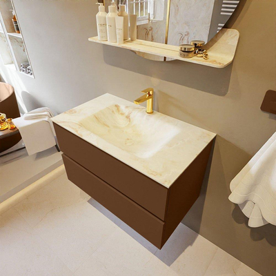 Mondiaz VICA-DLUX Badkamermeubelset - 80cm - rust - 2 lades - Inbouw wastafel CLOUD - midden - 1 kraangat - kleur Frappe - XL versie 60cm hoog