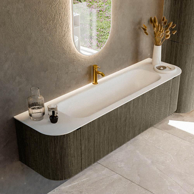 Mondiaz KURVE Ensemble de meuble salle de bain - 170x46x40cm - 1 tiroir - 2 portes - lavabo en solid surface - milieu - 1 trou de robinet - Shadow