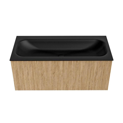 MONDIAZ KURVE Meuble de salle de bains 100cm couleur Oak avec 1 tiroir. Lavabo BIG MEDIUM central 1 trou de robinet Urban.