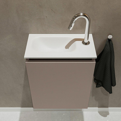MONDIAZ TURE Kit lave-mains - 40x23x50cm - 1 trou de robinet - 1 porte - fumée mate - Lavabo à gauche - Solid Surface Blanc
