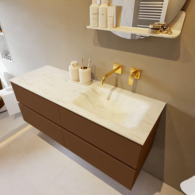 Mondiaz VICA-DLUX ensemble de meuble de salle de bain - 130cm - meuble sous-vasque repos - 4 tiroirs - lavabo encastrée cloud droite - sans trous de robinet - version haute de 60cm - opalo