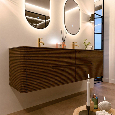 Mondiaz CIRO-DLUX Badkamermeubelset - 170x45x50cm - Solid surface wastafel Sombra - 2 wasbak Dubbel - 2 kraangaten - 4 lades - Dusk