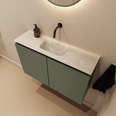 MONDIAZ TURE-DLUX Meuble WC 80 cm Army. Lavabo EDEN Ostra position milieu. Sans trou de robinet.