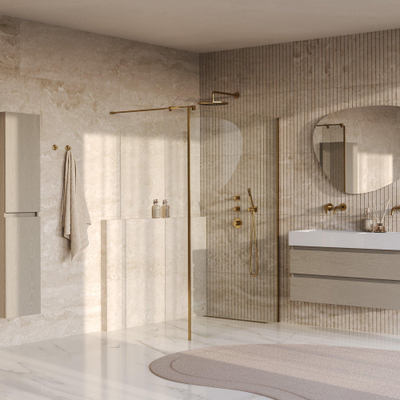 BRAUER Oblivion Inloopdouche - 130x200cm - 30cm zijwand - glascoating - helder glas - geborsteld goud PVD