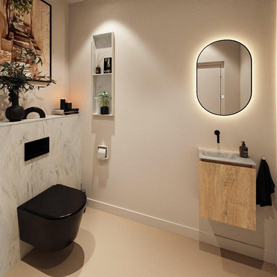 MONDIAZ TURE-DLUX Meuble de toilettes 40cm Washed Oak. EDEN vasque Opalo position gauche. Sans trou de robinet.